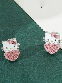 SANRIO 1 Pair Cute Cartoon Heart Rhinestone Earrings - Multicolor - View 2