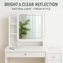 Compact Dressing Table With Right Sliding LED Mirror, Hidden Storage And Removable Chest Of Drawers, Bedside Table For Small Rooms Holiday Gift Ultimate Gift For Girls