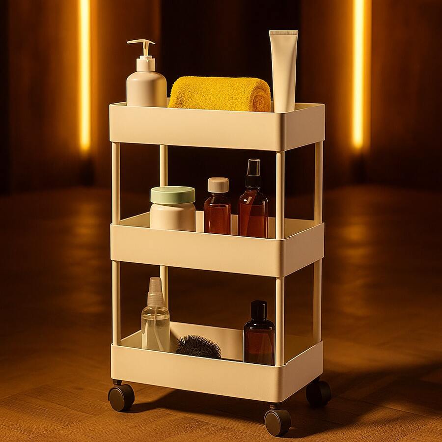 Carrito Organizador de 3 Niveles: Mueble Auxiliar con Ruedas para la Organización de Maquillaje, Skincare, Perfumes, Libros o Artículos de Oficina. - Blanco - Ver 1