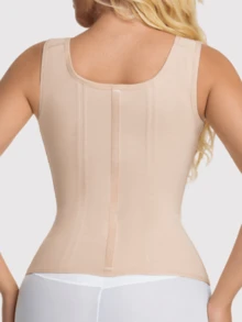 1Pc Women Breast Shaping Slimming Body Shaper ,With Double Layer Tight Waist Trainer,Tummy Control Body Shaper Vest With Bra,Body Shaperwear Tops,Zipper And Hooks Corset ,Suitable For Various Occasions - Khaki - View 6