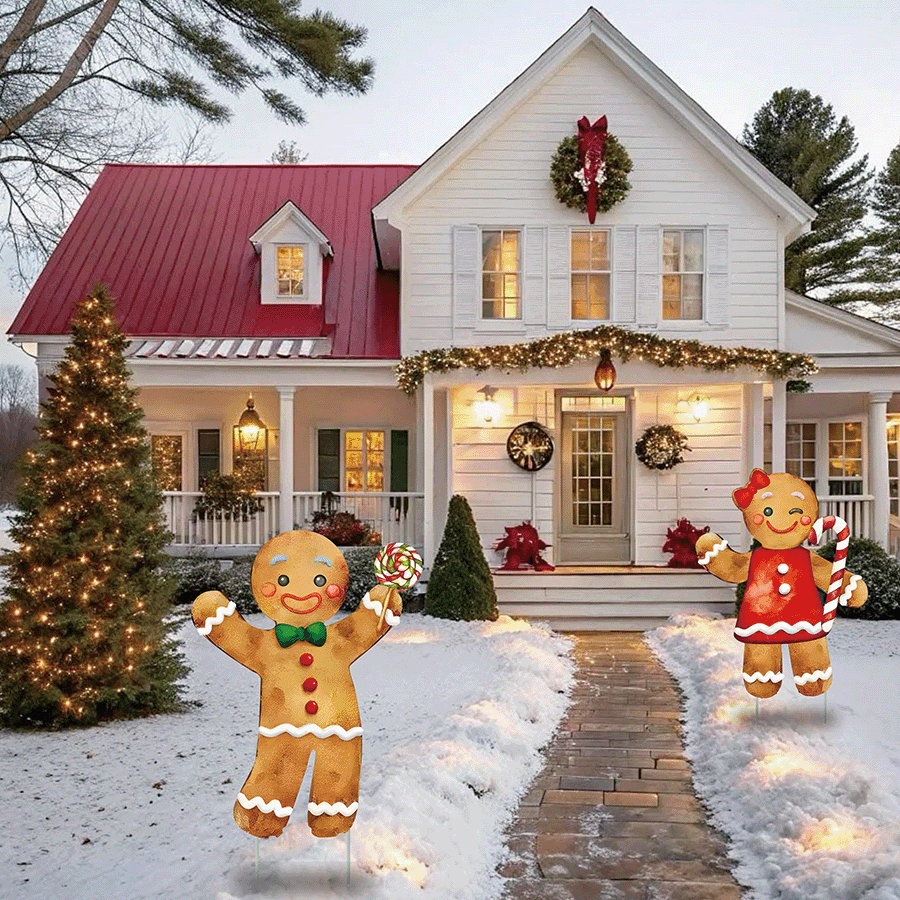 2pcs Gingerbread Man Christmas Decorations, Adorable Classic Shapes For Yard Signs, Perfect For Outdoor Christmas Decorations And Garden Decor.
