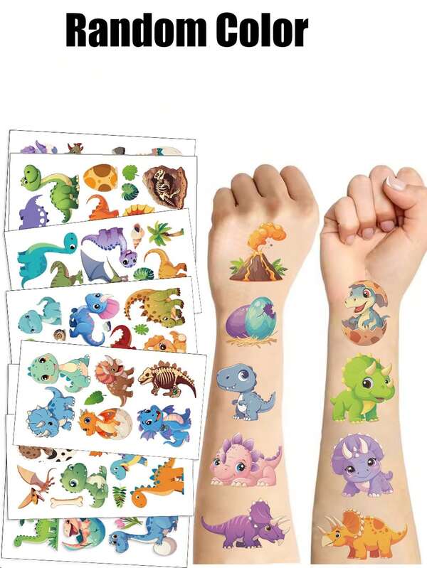 Cute Cartoon Dinosaur Boys Girls Temporary Stickers, Waterproof Fake Body Painting Stickers, Rectangular, Lasts 2-5 Days, Funny Arms, Cartoon Fashion Y2k Stickers, Stationery Stickers, Children's Day, Easter Gifts , Back To School Gifts