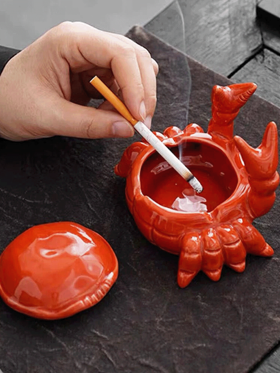 Cute Crab-Shaped Ceramic Ashtray With Lid - Perfect For Office & Home Decor, Prevents Flying Ash, Ideal For Cigarette Smoke Disposal, Smoke Disposal Accessory | Playful Design | Smooth Texture