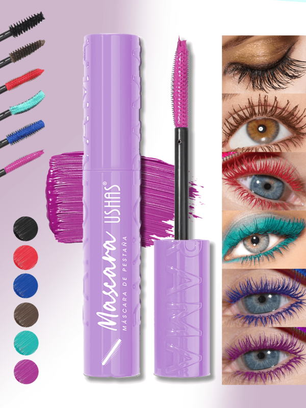 Mascara arc-en-ciel d'Halloween, naturel épais et long, disponible en 5 couleurs, waterproof et longue tenue. Mascara coloré convenant pour les fêtes, les vacances, le cosplay et le maquillage d'Halloween