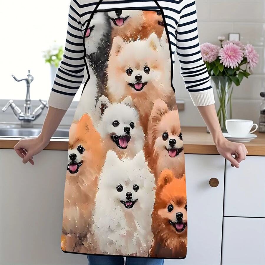 1件可爱狗狗图案印花围裙，适合居家厨房烹饪烘焙、绘画、洗碗、清洁等用途。 - 彩色 - 查看 1