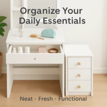 Compact Dressing Table With Right Sliding LED Mirror, Hidden Storage And Removable Chest Of Drawers, Bedside Table For Small Rooms Holiday Gift Ultimate Gift For Girls