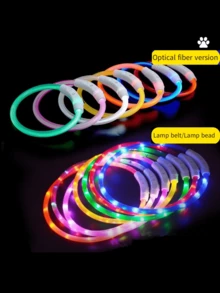 1pc LED Glowing Dog Collar, USB Rechargeable, Bright Luminous Pet Necklace, Anti-Lost Night Light, Long-Lasting Illumination, Multi-Color Fiber Optic & LED Strip Options