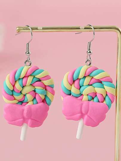 1对卡通梦幻马卡龙色棒棒糖耳环