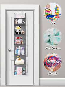 1个6口袋无纺布门后收纳袋，适用于婴儿房，可装尿布、玩具、杂物
