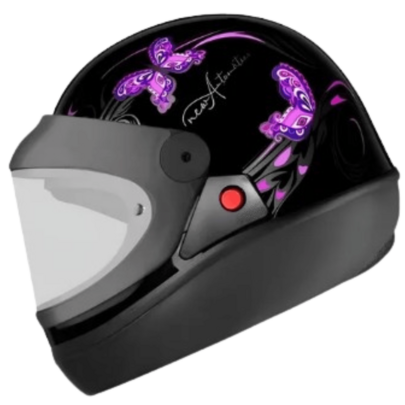 Capacete EBF Automatico Feminino  Borboleta Delicado Moderno e Confortável Preto/Rosa