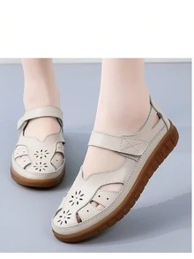 女士真皮平底渔夫凉鞋，舒适休闲夏季鞋，适合工作和日常散步 - 米色 - 查看 9