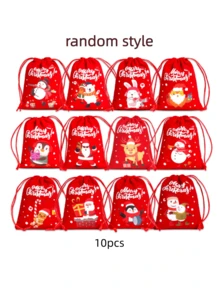 10pcs/Set Random Christmas Christmas Peace Apple Packaging Bags, 12 Christmas Theme Pattern Gift Bags, Christmas Window Decorations, Christmas Tree Decorations, Room Background Decorations, Gift Giving Gifts Christmas And Peace Festival, Compatible With Apple Gifts, Santa Claus Elk Velvet Drawstring Reusable Gift Bags (Random Patterns)