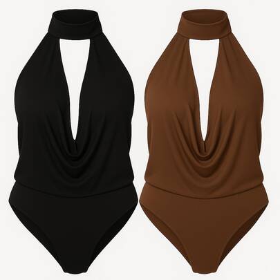 Kit 2 Body plus size Feminino Decote Profundo Gola Choker – Sexy Elegante Moda Verão