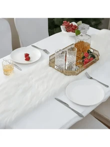 1 Piece White Christmas Plush Flag Tablecloth Home Decoration Table Runner, Modern White Plush Table Runner Suitable For Christmas Wedding Party Holiday Birthday Decoration, Home, Wedding, Party Christmas, Birthday And Holiday Party, Christmas Tablecloth Decoration, Christmas Decorations, Christmas Tablecloth Decoration, Christmas Decorations