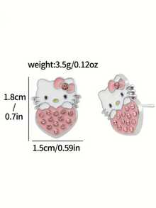 SANRIO 1 Pair Cute Cartoon Heart Rhinestone Earrings - Multicolor - View 1