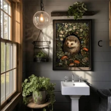 3 pièces Affiche sur canevas vintage sans cadre, peinture inspirée de William Morris représentant une sombre fantasie florale de cottage, d'animaux de la forêt. Œuvre murale, peinture murale pour cadeau, chambre, bureau, salon, café, bar, décoration murale, décoration de maison et de dortoir