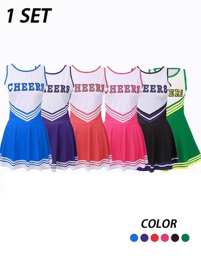 Women's Halloween Multicolored Dress Up, Cheerleading Costume, Cosplay Role-Playing Set, Basketball, Football, Sports Competition, Cheerleading, Student Stage Performance Costume, 4-Piece Set, Bow, Milk Silk, Erotic Lingerie, Hairpin, Floral Socks, Dress, 4-Piece Set