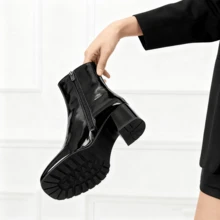 Autumn And Winter Women's Mid-Calf Boots, Short Boots, Available In White, Red, And Black, With Thick Heels And Side Zippers, Simple And Comfortable - màu đen - Xem 5