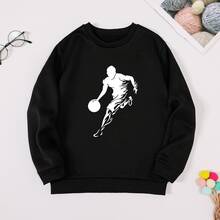 Boys & Girls 2-Piece Tracksuit - Black Crewneck Sweatshirt With Basketball Graphic + Pants - màu đen - Xem 4
