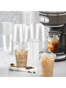 20/40pcs 17oz Transparent Plastic Cups With Lids & Straws (50-Pack) - Disposable Tumblers For Iced Coffee/Bubble Tea/Smoothies, Wedding/Party Essentials