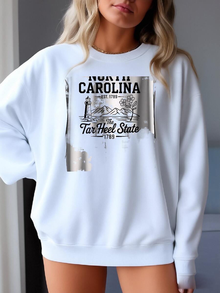 North Carolina Sweatshirt: Tar Heel State Pride, Original Art Design - White - View 1