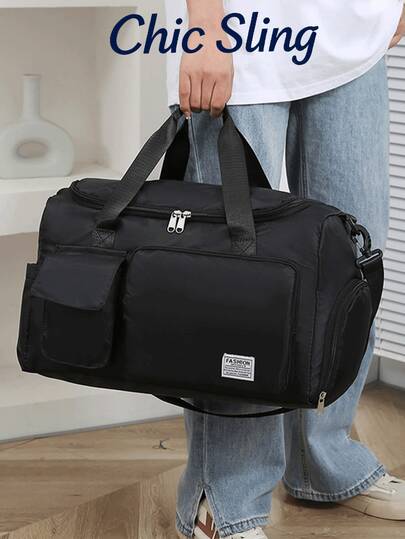 SHILAN Large Zipper Duffel Bag, Foldable Travel Storage Bag Carry-On Bag, Simple Weekender Overnight Bag Holiday Essentials Men Essentials Football Bag Travel Essential Large Tote Bag Shopping Bag