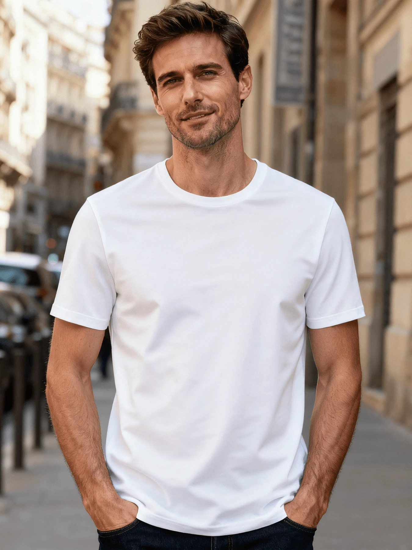 XCGV JK Men's Plain Round Neck Short Sleeve Casual Top, Daily Wear Tee,Boyfriend Gift,For Going Out, For Friends,Round Neck Short Sleeve T-Shirt, Round Neck Short Sleeve T-Shirt - 白色 - 查看 1