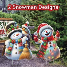 2 Pieces Christmas Snowman-Shaped Yard Sign Set Adorable Smiling Snowmen Plastic Material With Stakes Perfect For Outdoor Christmas Decor Yard, Porch, Patio, And Garden Decorations - Multicolor - View 3