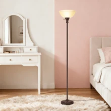 HonoDing Floor Lamp Frosted White Glass Bowl Shade - For Room Decor - Bedroom Decor - Floor Lamp For Bedroom - Floor Lamps For Living Room (Brown) - US A Type Plug(110-127V) - View 3