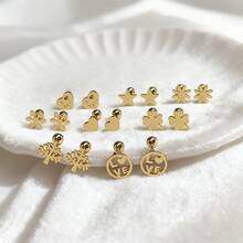 不锈钢圣诞树耳环、星形螺旋球螺纹耳环、钛钢防过敏简约雪花耳夹穿孔首饰、圣诞耳环 - 1對裝/金色擰球耳環[隨機髮] - 查看 1