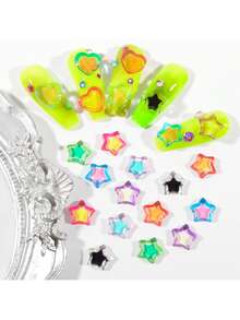 50 piezas/bolsa Encanto de uñas de resina con diseño de corazón de dopamina y estrella, accesorios de arte de uñas para puntas de manicura acrílica