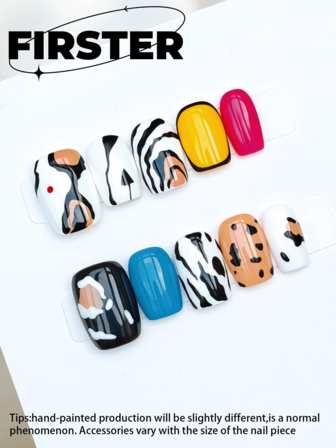 10pcs Square Handmade Nail Stickers, Short Nail Stickers, Nail Stickers, Multi-Color Nail Stickers, Retro Style, Autumn Nail Stickers, Glossy Nail Stickers, Gel Manicure Set, Nail Art Supplies, Suitable For Parties, Celebrations, Daily Wear, Includes Tools, Ideal Gift For Women And Girls