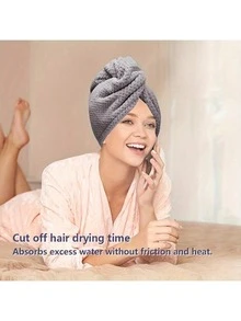 1 pieza - Pañuelo para el cabello de secado rápido para damas, gorro de baño absorbente, patrón de unicolor simple, artículo esencial para el hogar y el baño, material de fibra ultrafina, tejido de punto, fibra de poliéster