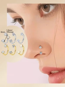 Funky Stainless Steel Heart Cubic Zirconia Nose Rings Horseshoe Nose Rings, Silver Gold Internally Threaded Nose Rings Nose Hoop Rings Horse Shoe Daith Tragus Earring Lip Septum Rings Helix Piercing Jewelry For Women Men For Daily Decoration