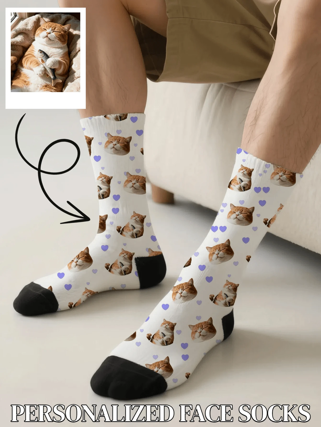 1PC Unisex Cute Cat And Purple Heart Pattern White And Black Comfortable Casual Socks, Suitable For Daily Wear Or As A Gift For Pet Lovers, Available In Multiple Colors, An Excellent Gift For Friends On Birthdays And Holidays
