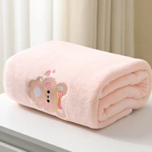 1pc Cartoon Embroidered Pattern Soft Baby Blanket, Swaddle Wrap, Nursery Receiving Blanket, Absorbent & Warm Bath Towel For Infant & Toddler