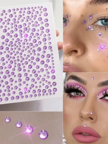 2 pezzi Gemme per il viso viola, glitter per il corpo, adesivi gioiello 3D, accessori per rave, trucco, strass, stile Y2K, gioielli per occhi e viso, per festival musicali e fai da te