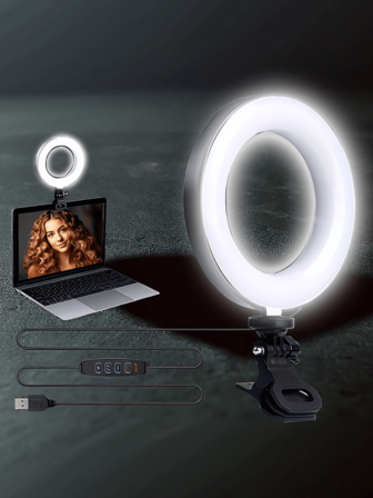 Dimmable LED Ring Light With Clip, 3 Color Modes (Warm/Cool/Natural),USB Powered Indoor Lighting For Laptop, Monitor, Video Conferencing, Selfie, Vlog, Makeup, Live Streaming, Plastic Shade