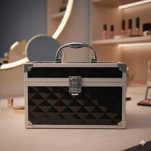 Makeup Cosmetic Organizer Case With Mirror And Tray - Silver - View 2