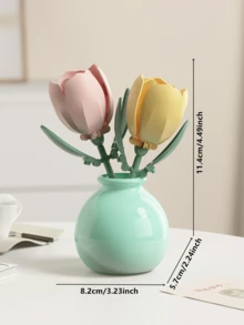 1361pcs Realistic Preserved Flower Building Blocks Basket, Roses/Sunflowers/Tulips/Lily Of The Valley/Roses/Lilies/Roses/Peonies/Jasmine Creative 3D Assembly Building Blocks Potted Succulent Plants Desktop Decor, Birthday/Halloween/Christmas Gift - Multicolor - View 33