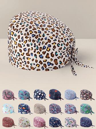 1pc Women's High-Quality Floral, Animal, Cartoon Digital Print Tie-Design Work Cap/Nurse Cap, Anti-Bacterial & Anti-Dust, Elastic Back Design, Suitable For Doctors, Nurses, And All Hospital, Beauty Salon, Veterinary Clinic Workers