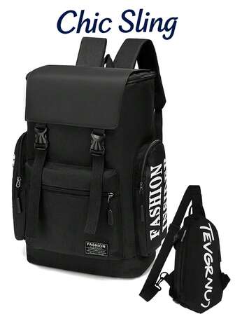 2 件/套大容量男士商务背包，休闲防水旅行笔记本电脑包有趣的礼物圣诞节感恩节礼物假期冬季多功能户外便携时尚休闲学生笔记本电脑徒步旅行爸爸礼物男朋友礼物电脑运动包胸包侧包挎包皮包流浪汉腰包黑色包旅行必需品书包露营旅行包夏季返校沙滩包运动生活包背包旅行必备大包春季