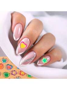 50 piezas/bolsa Encanto de uñas de resina con diseño de corazón de dopamina y estrella, accesorios de arte de uñas para puntas de manicura acrílica