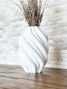 1 pièce Vase à fleurs en plastique moderne incurvé avec herbe de pampa artificielle, décoration minimaliste pour la maison, centre de table de mariage, salon, bureau, cadeau de pendaison de crémaillère, décoration de pièce, vase en verre à design torsadé gris