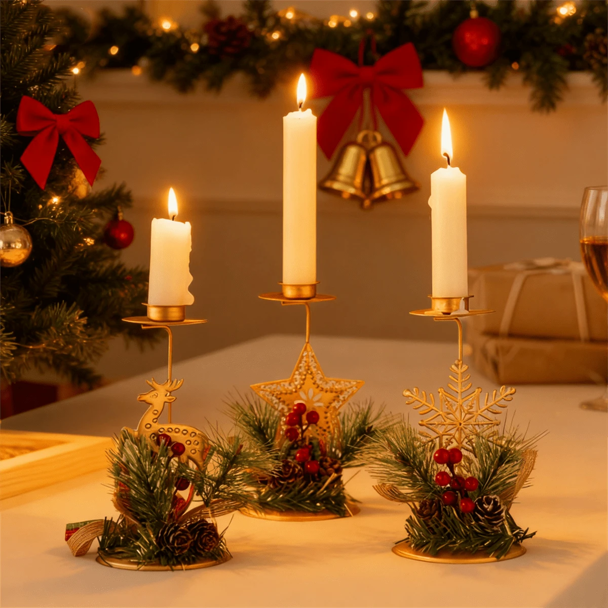 1pc Gold Metal Candle Holder, Elegant Desktop Decor For Christmas, Candle Tray For Holiday Atmosphere