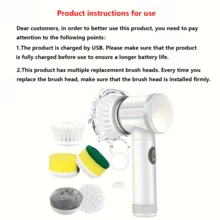 SOKANY 5-in-1 elektrische Mehrzweck-Reinigungsbürste für den Haushalt, USB-Aufladung, Einknopfstart. Wandmontage-Design, einfach zu verstauen. Verschiedene Bürstenköpfe (harte Borsten, Scheuerschwamm, Stahlkugel-Bürstenkopf, Schwammkopf, Lammfellbürste), geeignet für verschiedene Einsatzbereiche Küche/Schlafzimmer/Toilette/Wohnzimmer.