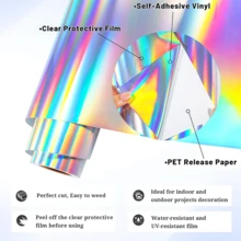 1 卷光泽全息永久乙烯基，12 英寸 * 9.84 英尺，自粘，易于切割和转移，光泽工艺粘合膜，适用于 DIY 剪贴簿、咖啡杯、汽车贴花、家居装饰贴纸、防水自粘乙烯基