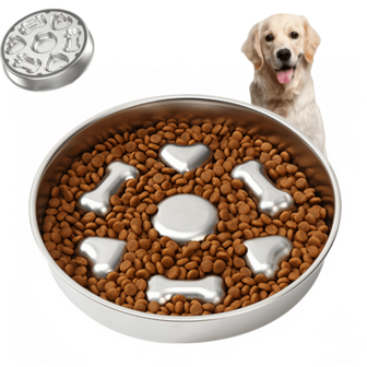 Slow Feeder Dog Bowl, Stainless Steel Metal Pet Food Bowl With Non-Slip Base, Suitable For Medium And Large Breeds, Prevents Spilling, Dishwasher