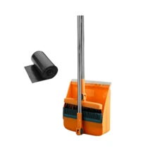 2pcs Set Of Brand New 2-In-1 Rotatable And Foldable Magnetic Suction Broom Dustpan Sweeping Set With Garbage Bag And Towel, Enlarged And Thickened Household Broom, Living Room, Bedroom Pet Hair Cleaning Broom, Non Stick Soft Hair Orange - trái cam - Xem 3