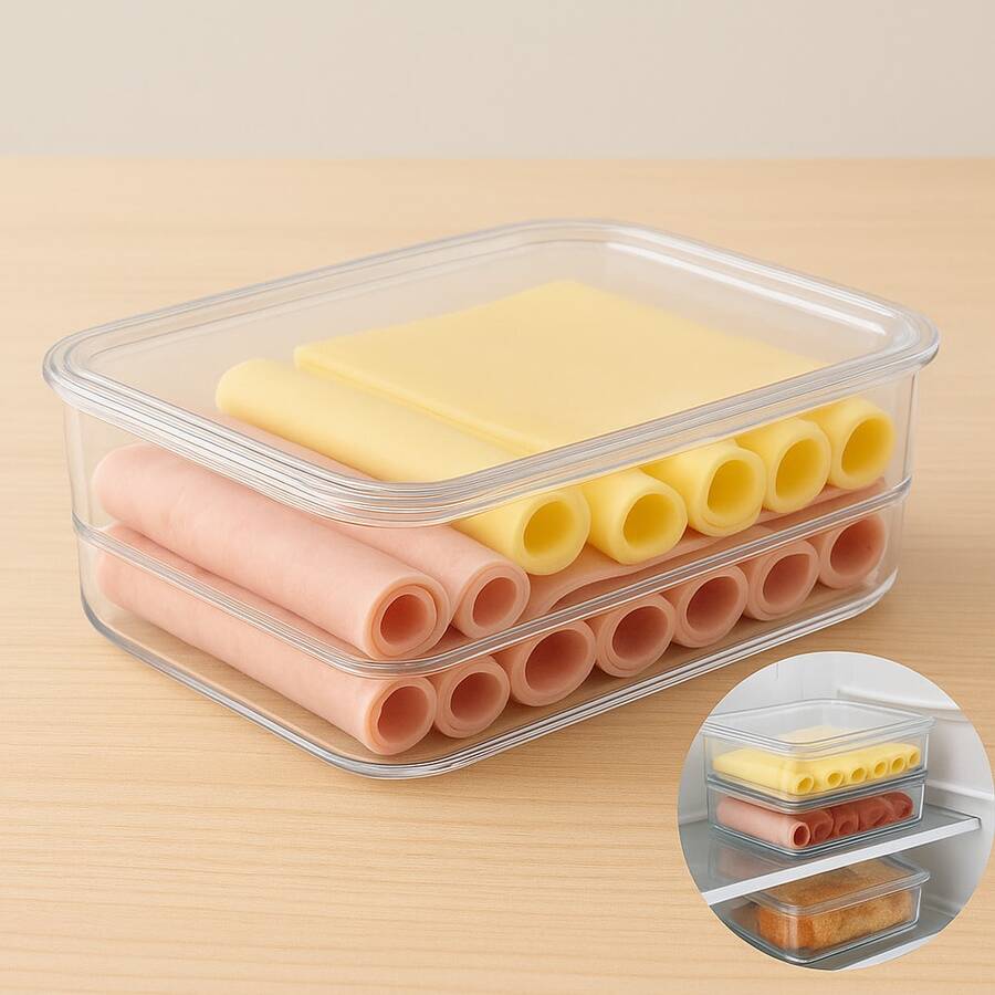 Cold Cuts Holder Ham Cheese Acrylic Resistant Duplex Double With Lid Airtight Stackable - 白色 - 查看 1
